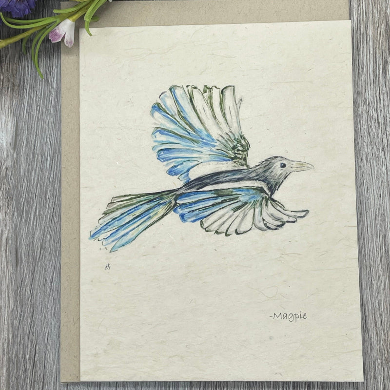 birds. magpie. plantable cards. wildflower seed paper. 1 simple seed