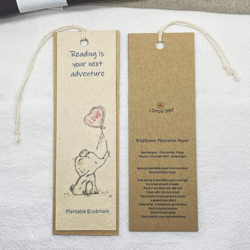 Plantable Seed paper. wildflower seed paper. bookmark. elephant