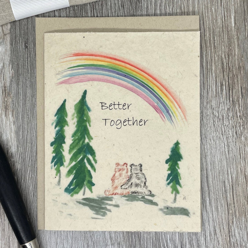 Friendship card. Plantable card. Better together. wildflower seed paper. Bears. Animal lovers card. encouragement. love.