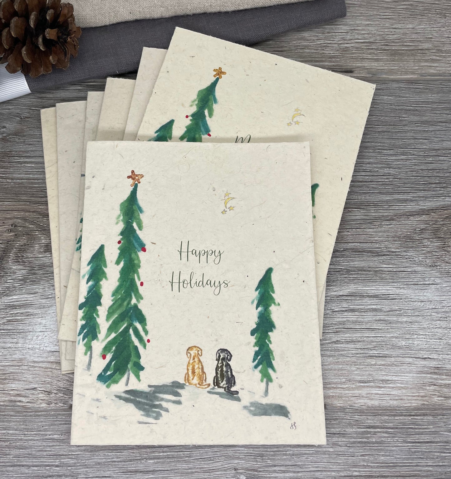 Holiday | Christmas | Plantable Card | Wildflower Seed Paper | Hand Drawn | 2 Dogs