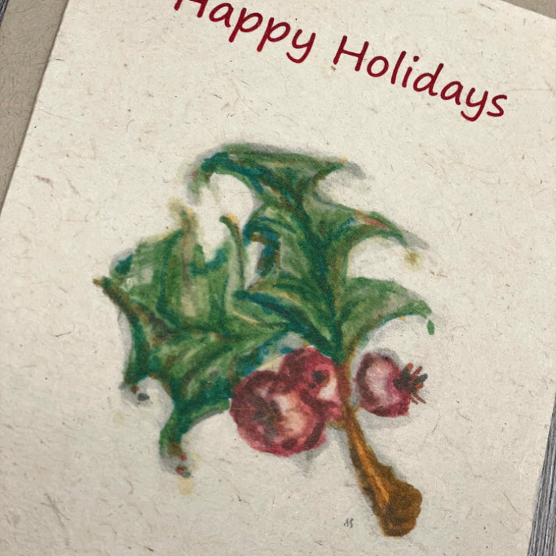 happy holidays. merry christmas. holly berry. bulk cards plantable cards. wildflower seed paper