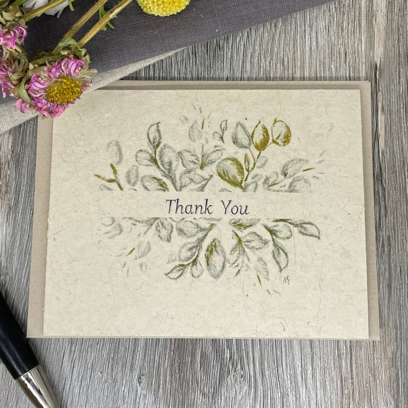 Thank you. Eucalyptus. Wedding. Bridal shower. baby shower. thank you card for guests. plantable seed paper. plantable card. farmhouse. rustic. boho. unique.