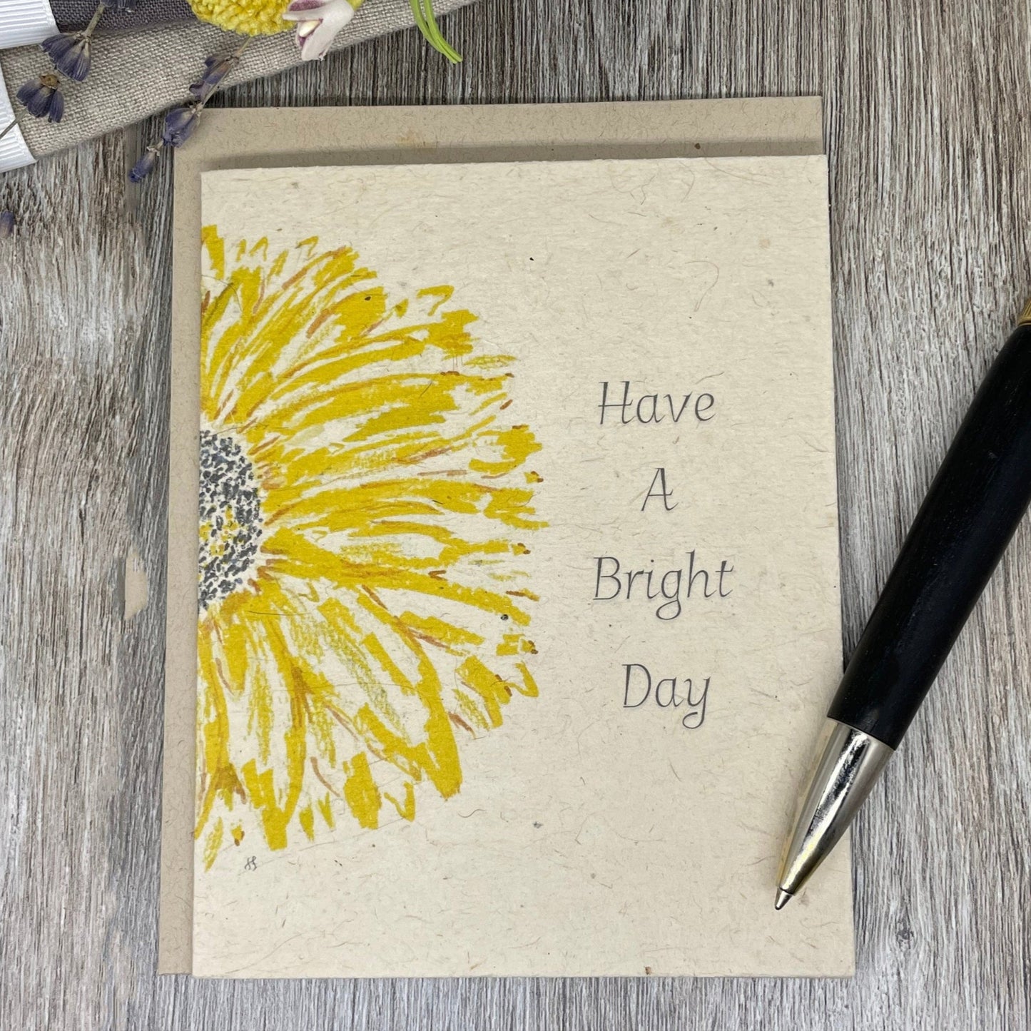 Sunflower watercolor. Plantable Card. Plantable Wildflower Seed Paper. Have a bright day. Greeting Card. Plantable Cartd.