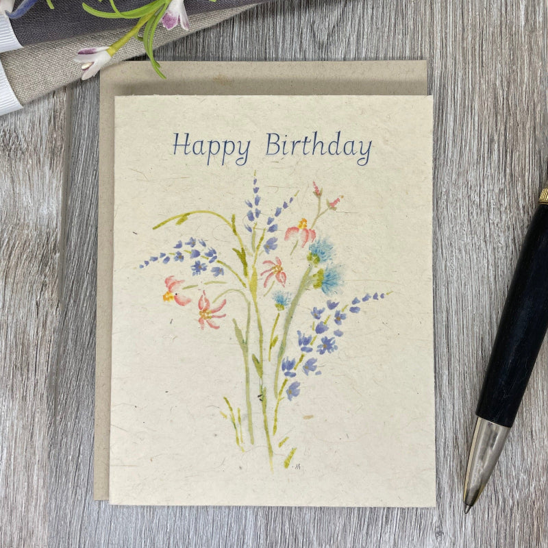 Happy Birthday Wildflowers. Hand drawn. Card for mom. card for mother. female card