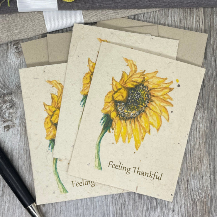 Feeling thankful. Friendship card. Wildlfower Seed paper. Plantable card. Sunflowers. Thanksgiving card. Rustic Card. Lotka paper. 1 Simple Seed.