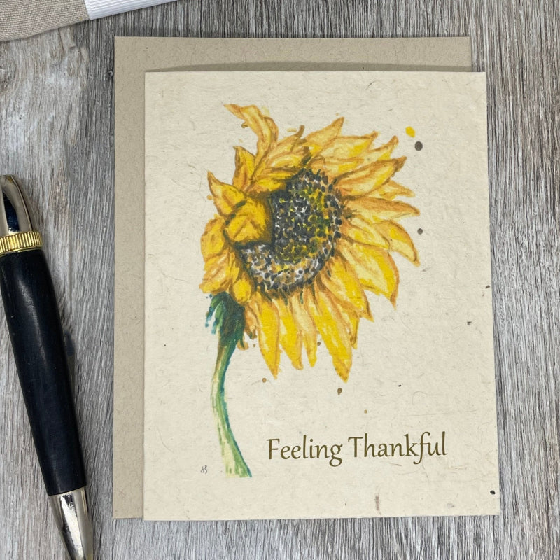 Feeling thankful. Friendship card. Wildlfower Seed paper. Plantable card. Sunflowers. Thanksgiving card. Rustic Card. Lotka paper. 1 Simple Seed.