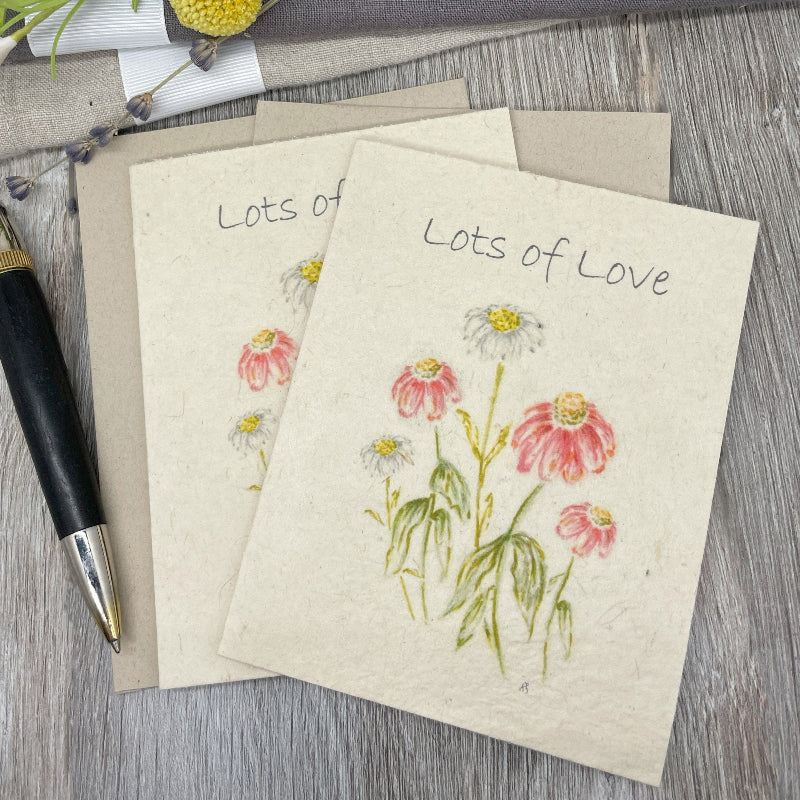 gerbera daisies. Lots of Love card.  Plantable Seed Paper Card. Wildflower Seed Paper.  Friendship card.  Love Card.