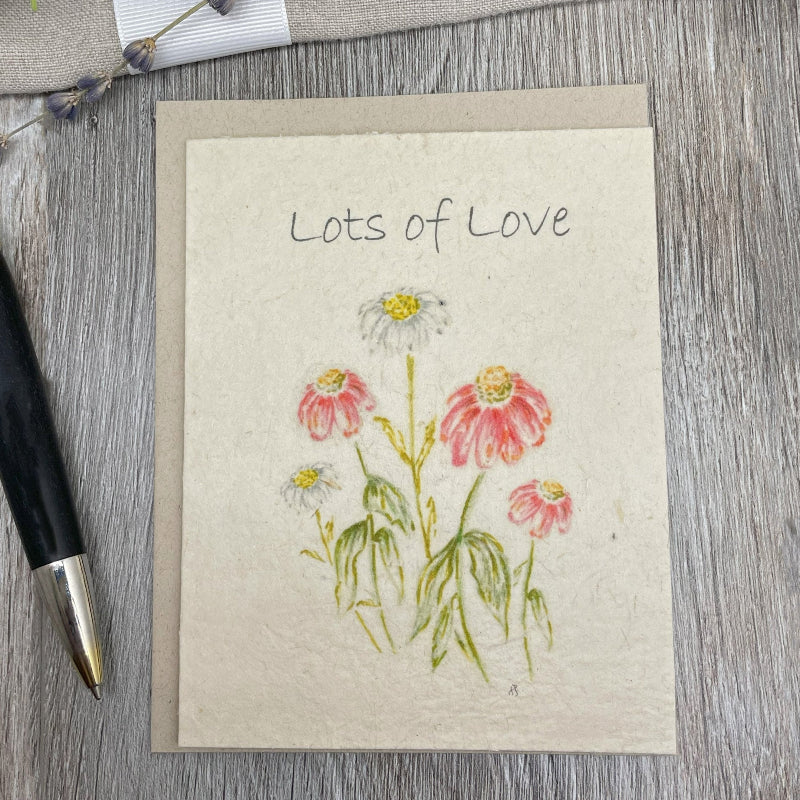 gerbera daisies. Lots of Love card.  Plantable Seed Paper Card. Wildflower Seed Paper.  Friendship card.  Love Card.