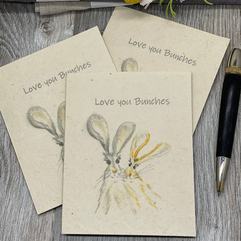 Valentines. Love you bunches. rabbits. friendship card. Plantable Cards. Wildflower Seed Paper. Wildflowers. Hand Drawn Original Art.