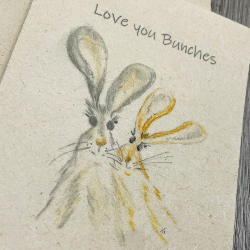 Valentines. Love you bunches. rabbits. friendship card. Plantable Cards. Wildflower Seed Paper. Wildflowers. Hand Drawn Original Art.