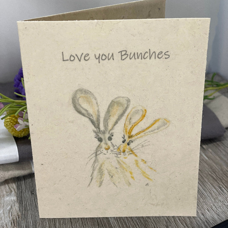 Valentines. Love you bunches. rabbits. friendship card. Plantable Cards. Wildflower Seed Paper. Wildflowers. Hand Drawn Original Art.