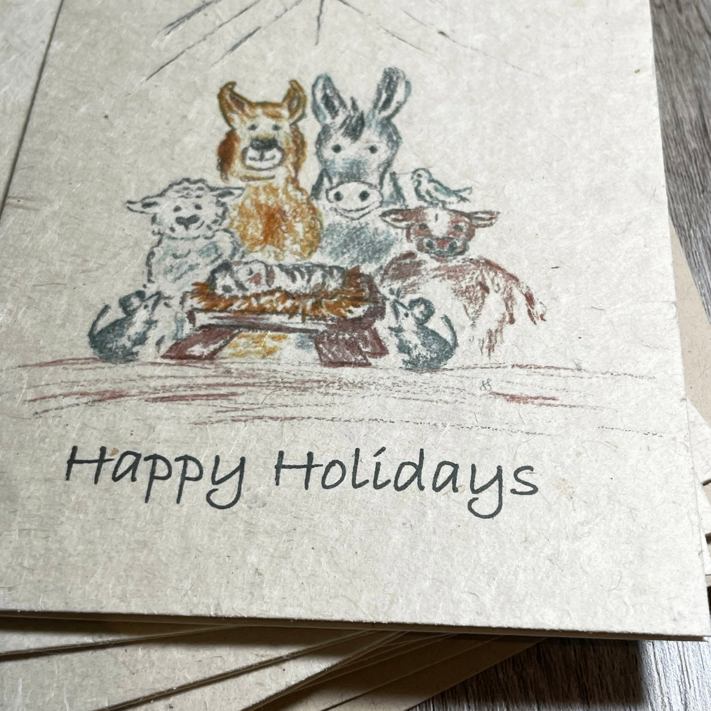 manger. christmas. religious christmas. animal christmas. rustic holiday. plantable cards. 1 simple seed. wildflower seed paper.