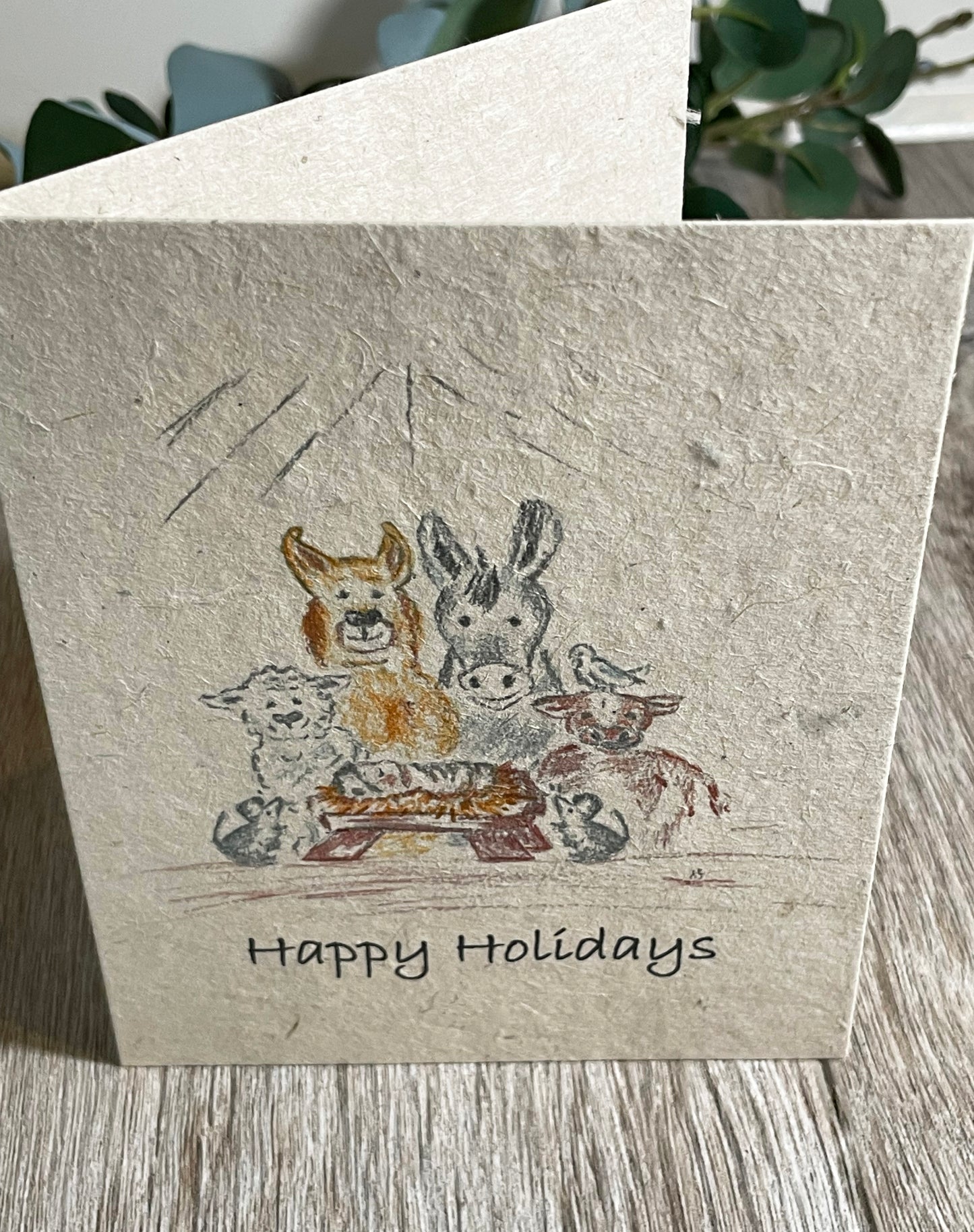 manger. christmas. religious christmas. animal christmas. rustic holiday. plantable cards. 1 simple seed. wildflower seed paper.