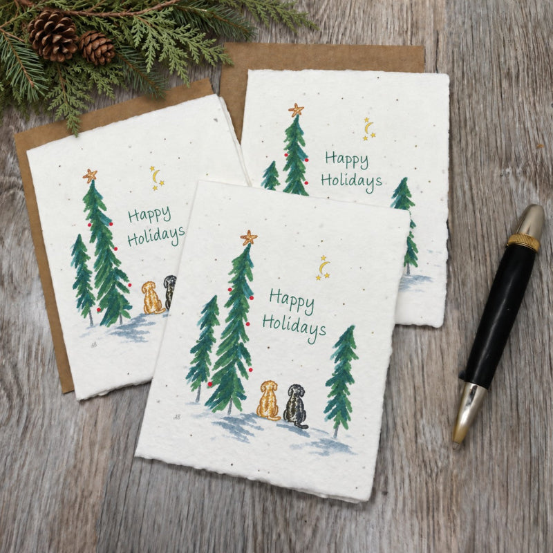 christmas card for dog lover with 2 dogs.
Plantable cards. wildflower seed paper.