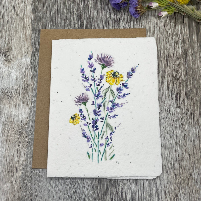 Purple Thistle. Coneflower. Lavender. Plantable greeting card made from wildflower seed paper. 1 Simple Seed. Grows Wildflowers