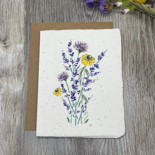Purple Thistle. Coneflower. Lavender. Plantable greeting card made from wildflower seed paper. 1 Simple Seed. Grows Wildflowers