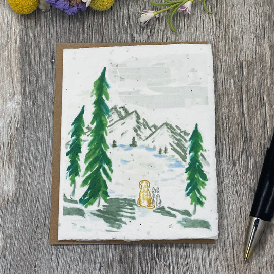 Dog Cat Lover. Mountain View. Plantable Card. Wildflower Seed Paper. 1 Simple Seed.