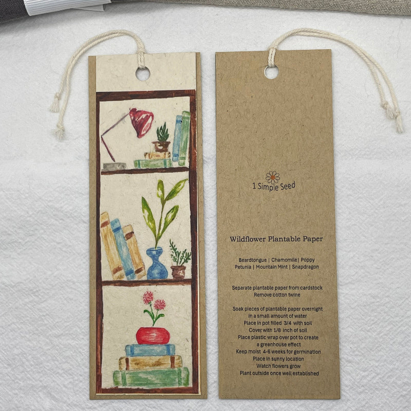bookmark. wildflower seed paper. plantable bookmark.  bookcase