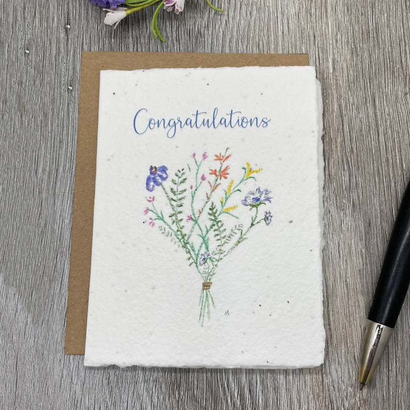 Congratulations Card. Wildflower Seed Paper. Plantable Card with watercolor art of wildflower bunch.