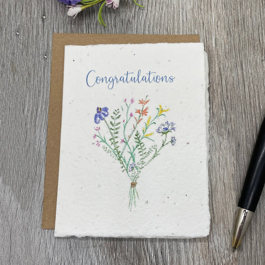 Congratulations Card. Wildflower Seed Paper. Plantable Card with watercolor art of wildflower bunch.