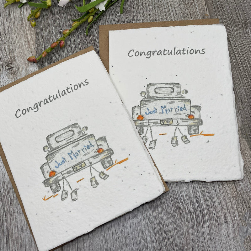 congratulations wedding card. Plantable Card. Rustic Truck, farmhouse wedding. plantable card