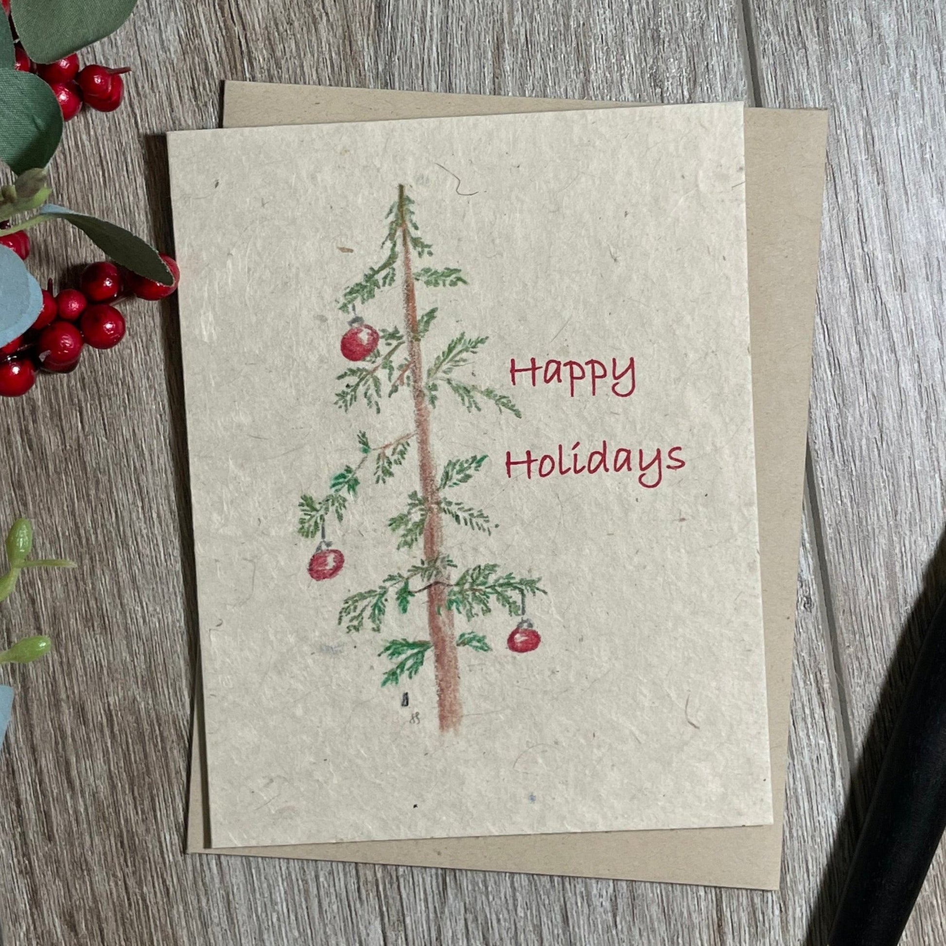 holiday card. christmas card. box set of christmas cards. unique christmas. christmas tree. vintage card. old fashioned card. plantable seed paper. plantable paper.  1 simple seed.  Bulk christmas cards.