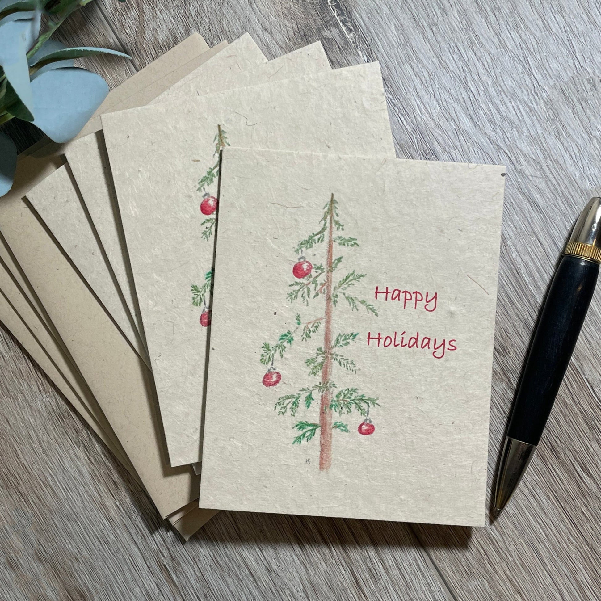 holiday card. christmas card. box set of christmas cards. unique christmas. christmas tree. vintage card. old fashioned card. plantable seed paper. plantable paper. 1 simple seed.