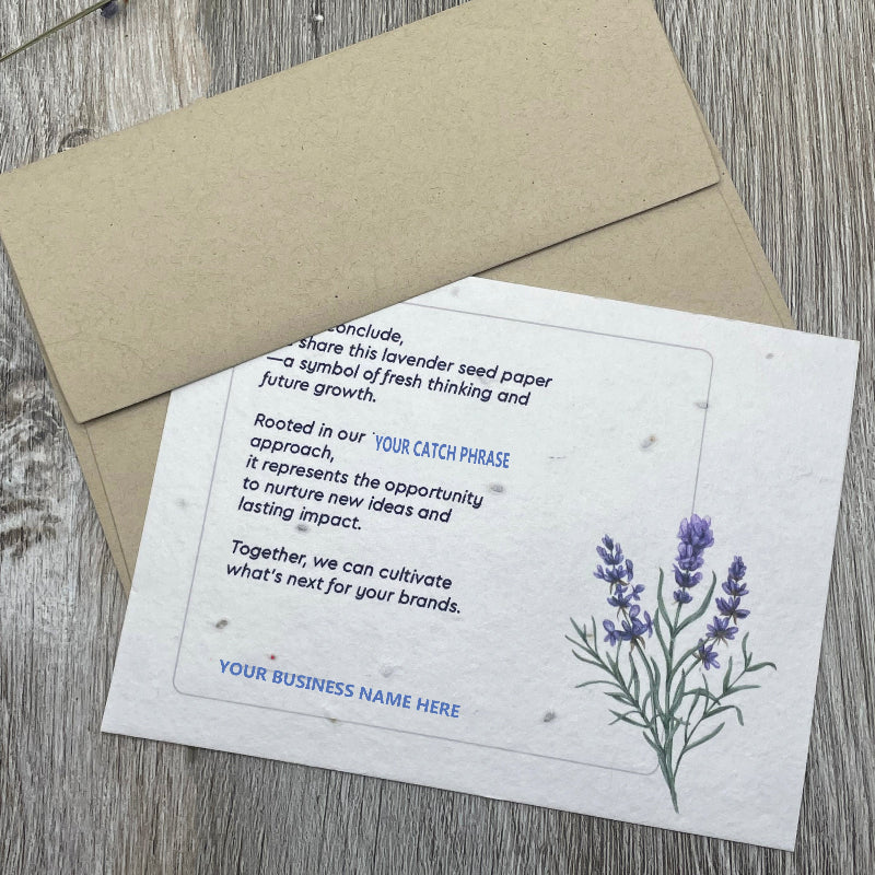 custom cards. lavender paper. 