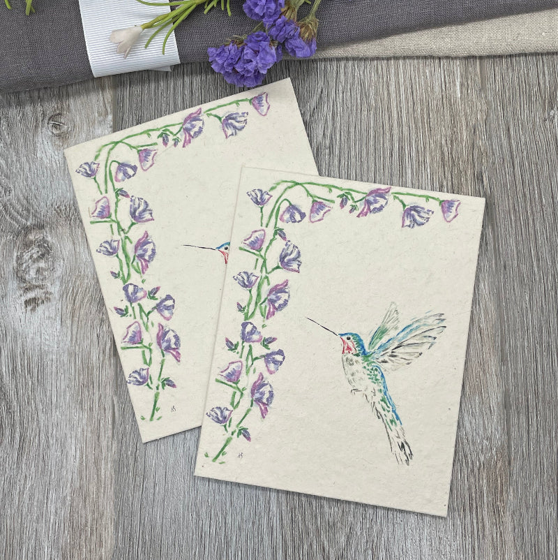 Wildflower Seed Paper. Hummingbird. forget me not flowers. Plantable Cards. Summer. Birds