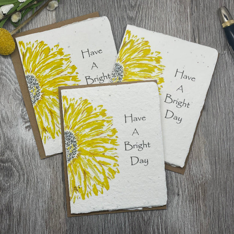 friendship card with the words Have a Bright day printed on it.  Plantable seed paper
