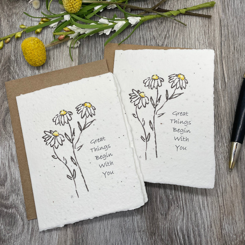 Friendship Plantable card with daisies on it. Plantable seed paper.