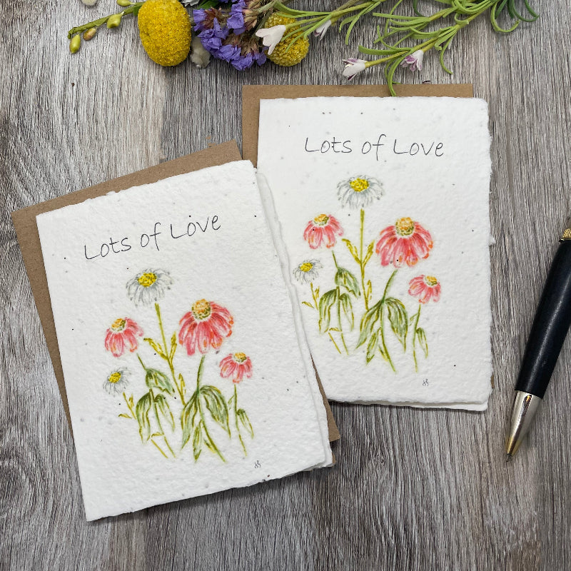 Friendship card. Love romantic card made from plantable seed paper that grows wildflowers.