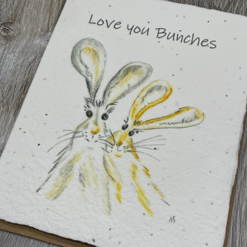 Love you bunches bunny. Plantable card made from wildflower seed paper that grows wildflowers