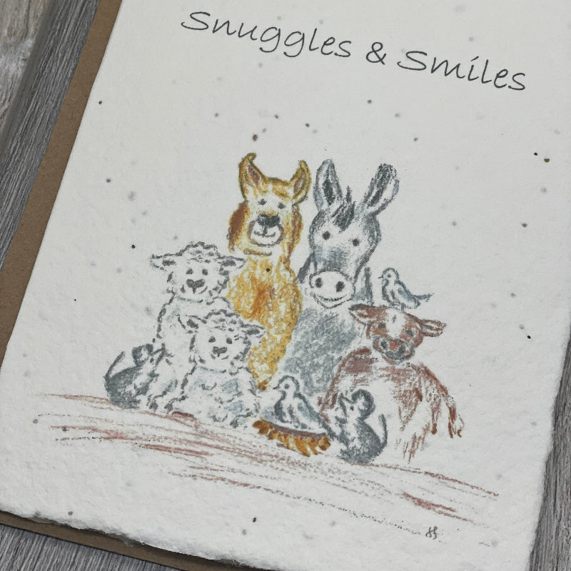 farm animals. smiles and snuggles. plantable card.