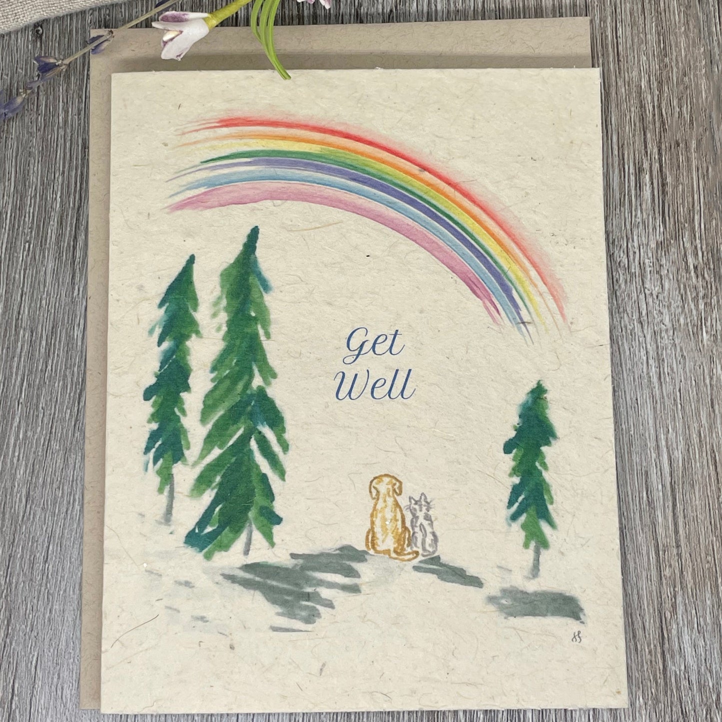 Get Well | Plantable Card |  Hand Drawn | Wildflower Seed Paper | Dog Cat