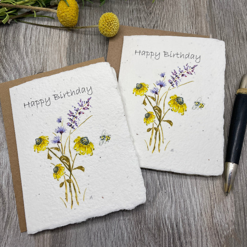 Bee with Flowers. Plantable Card
