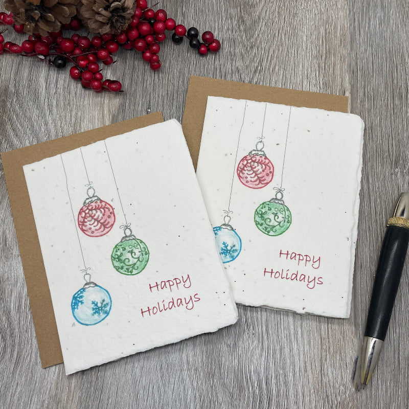 christmas or holiday card made from plantable seed paper. Plantable cards. Wildflowers. vintage artwork 