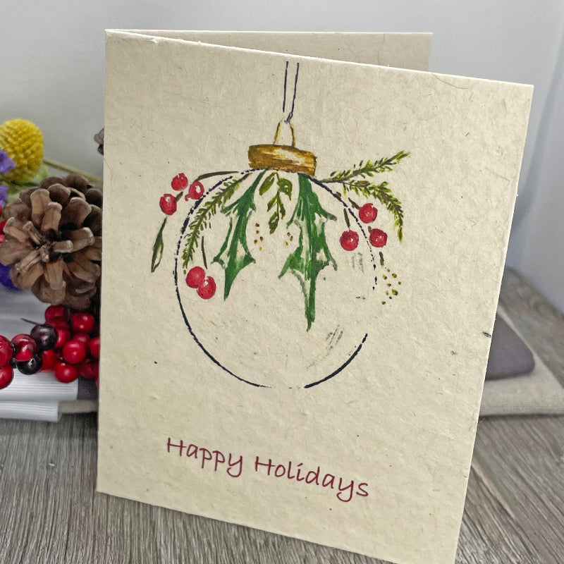 Holiday | Christmas | Plantable Card | Wildflower Seed Paper | Holly Ornament