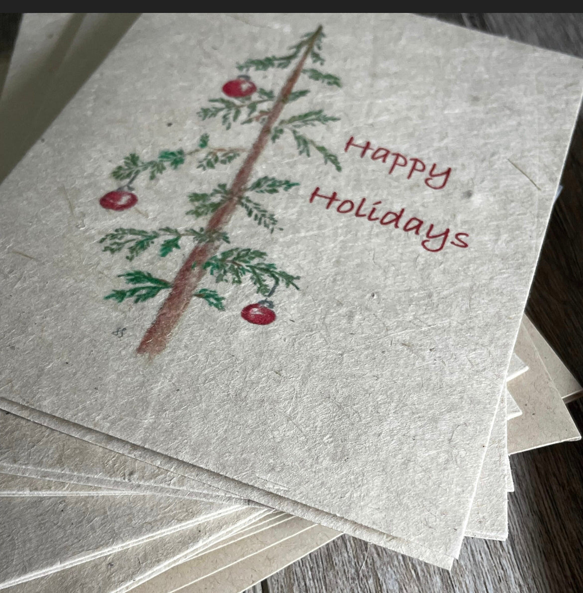 holiday card. christmas card. box set of christmas cards. unique christmas. christmas tree. vintage card. old fashioned card. plantable seed paper. plantable paper. 1 simple seed.