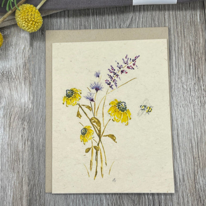 Bee lover. flowers wildflowers. coneflowers. garden card bulk cards Plantable. yellow vintage. boho rustic
