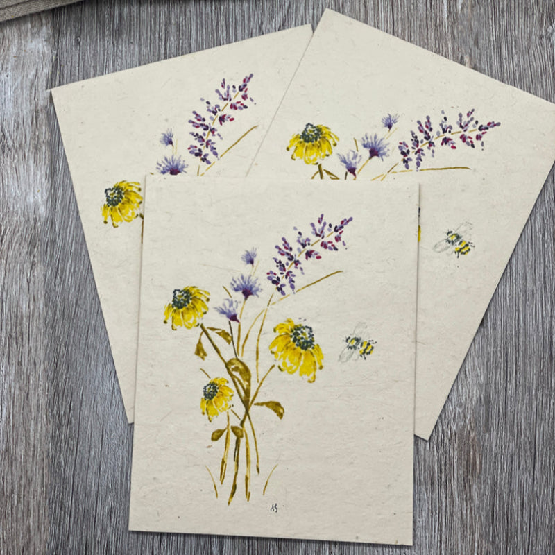 Bee lover. flowers wildflowers. coneflowers. garden card bulk cards Plantable. yellow vintage. boho rustic