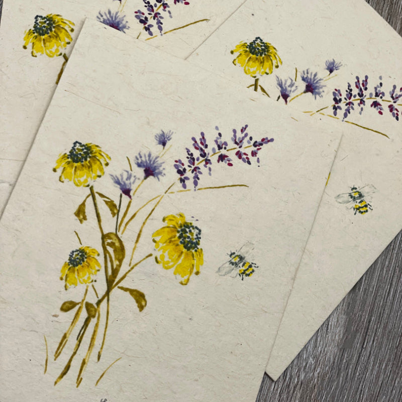 Bee lover. flowers wildflowers. coneflowers. garden card bulk cards Plantable. yellow vintage. boho rustic