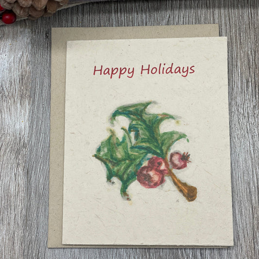 happy holidays. merry christmas. holly berry. bulk cards plantable cards. wildflower seed paper