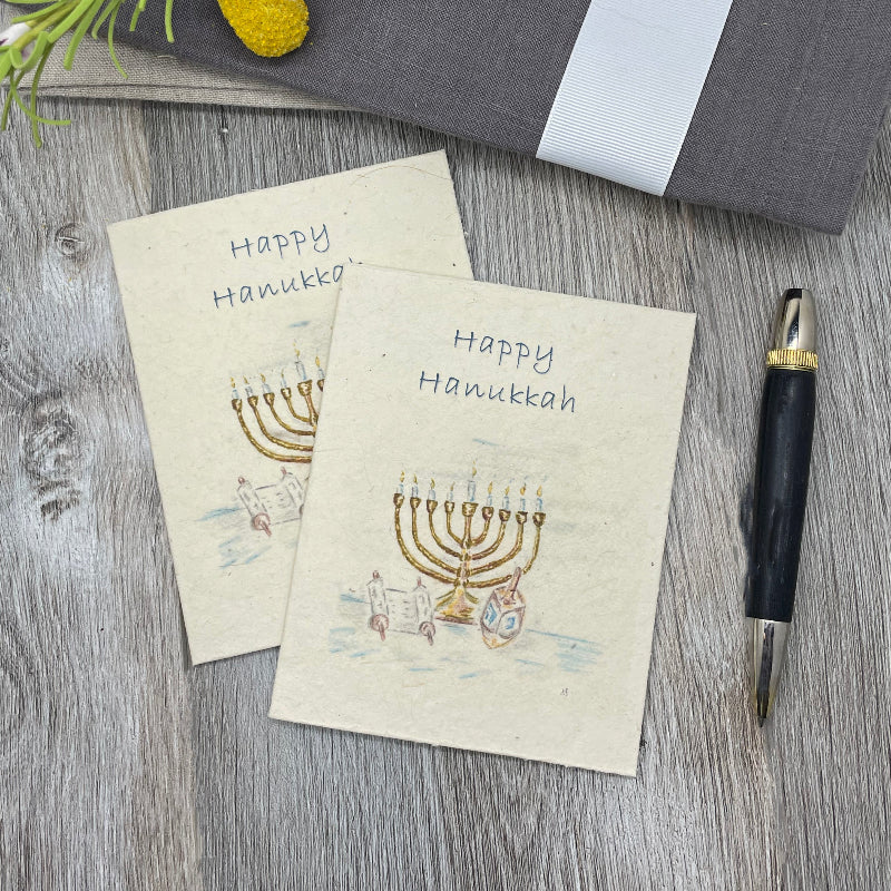 happy hanukkah, Holiday card.  plantable card. plantable paper. wildflower seed paper. jewish. 