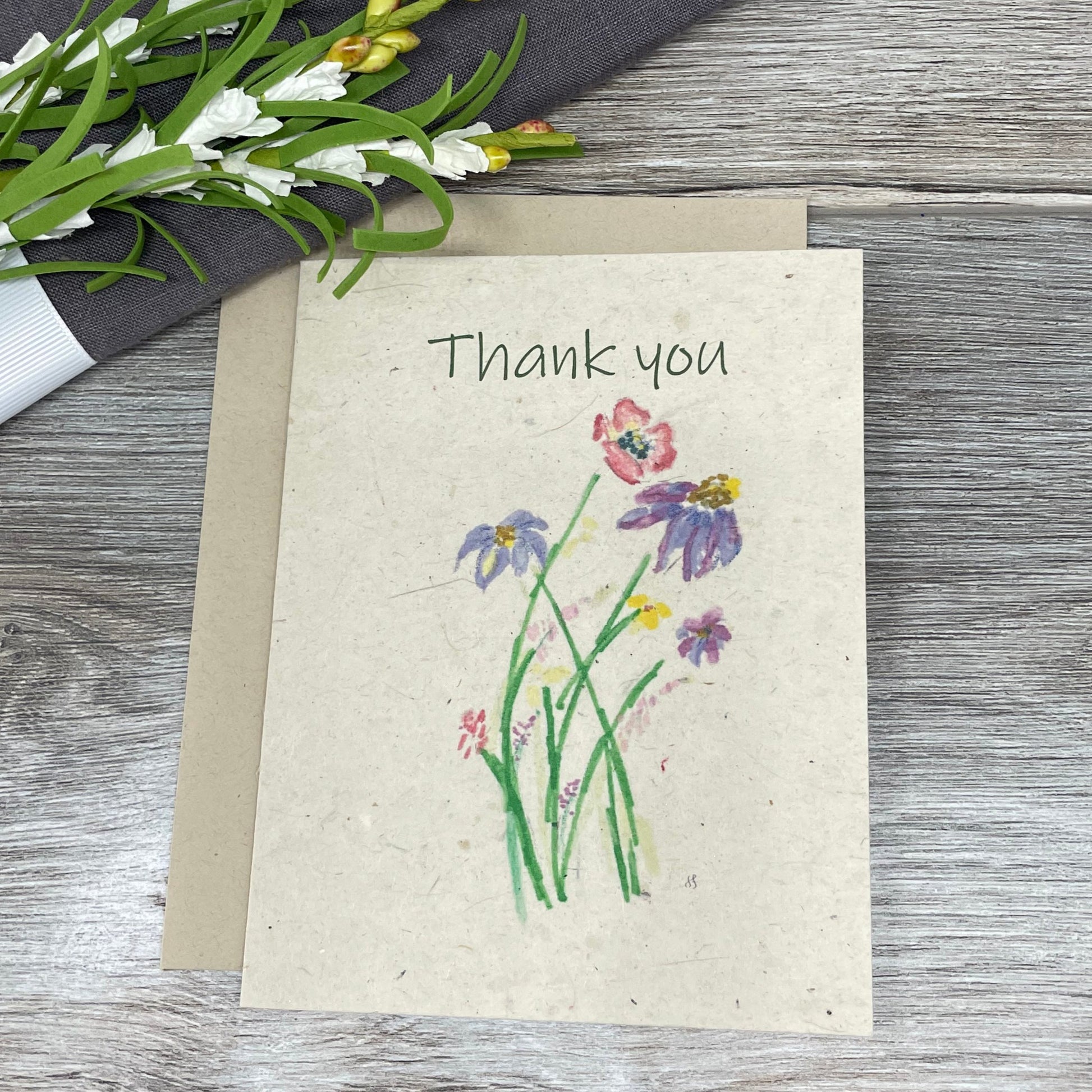 Thank you. wildflowers. Wedding. Bridal shower. baby shower. thank you card for guests. plantable seed paper. plantable card. farmhouse. rustic. boho. unique.