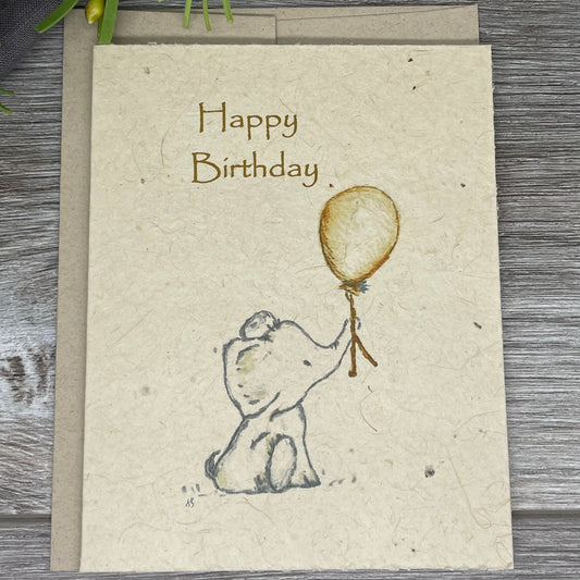 Happy Birthday | Plantable Card  | Hand Drawn | Wildflower Seed Paper | Elephant
