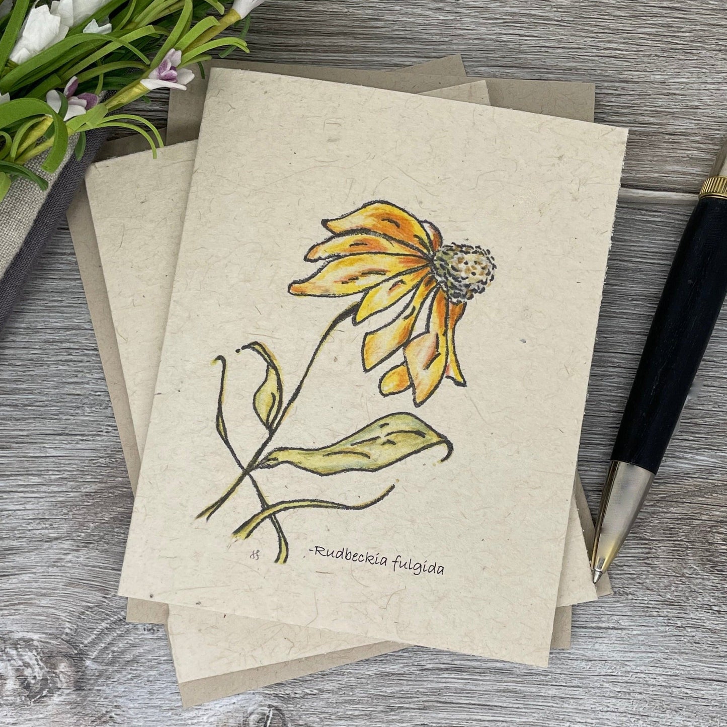 coneflower.  all occasion cards. Blank cards. Plantable cards. Yellow flower. vintage.  wildflower seed paper.