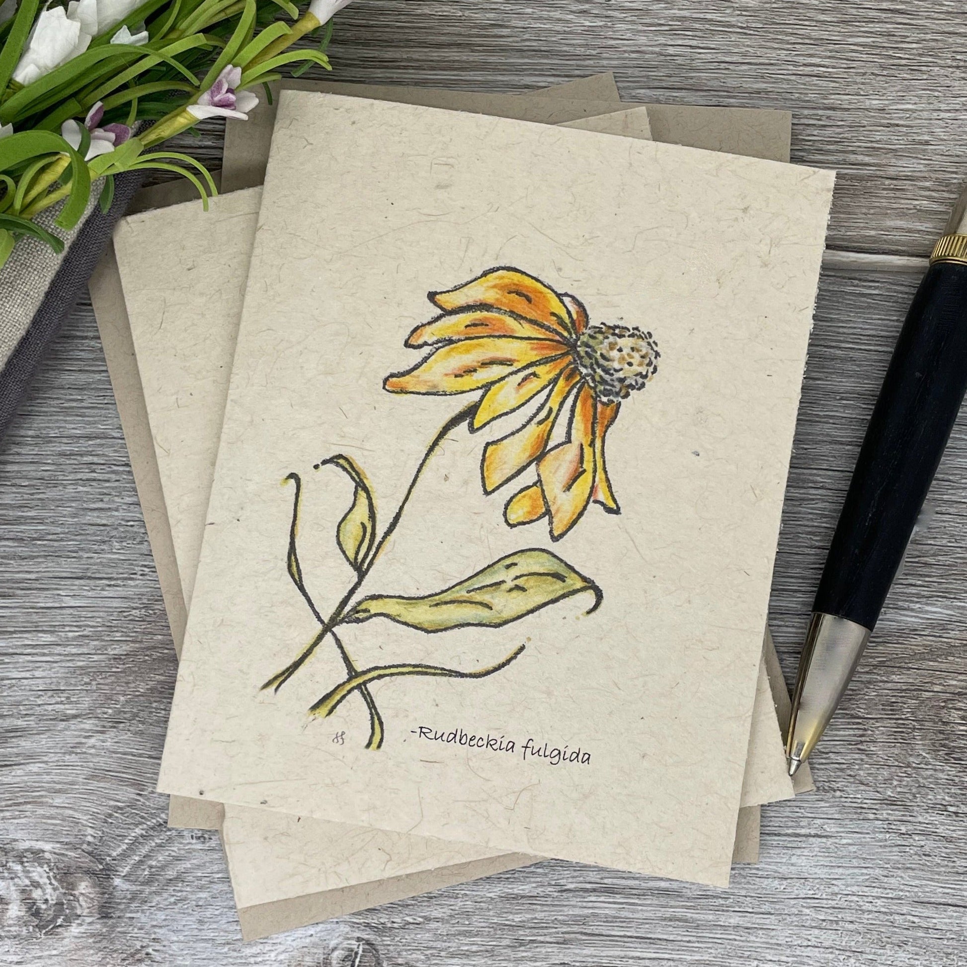coneflower.  all occasion cards. Blank cards. Plantable cards. Yellow flower. vintage.  wildflower seed paper.