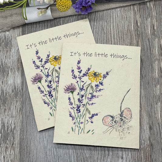 friendship card. Its the little things. Plantable card. mouse. childrens card. teacher card. encouragement card. hand drawn. watercolor.