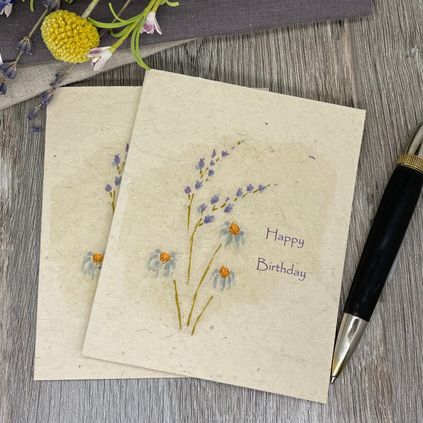 Birthday | Plantable Card | Hand Drawn | Wildflower Seed Paper | Lavender w Daisies
